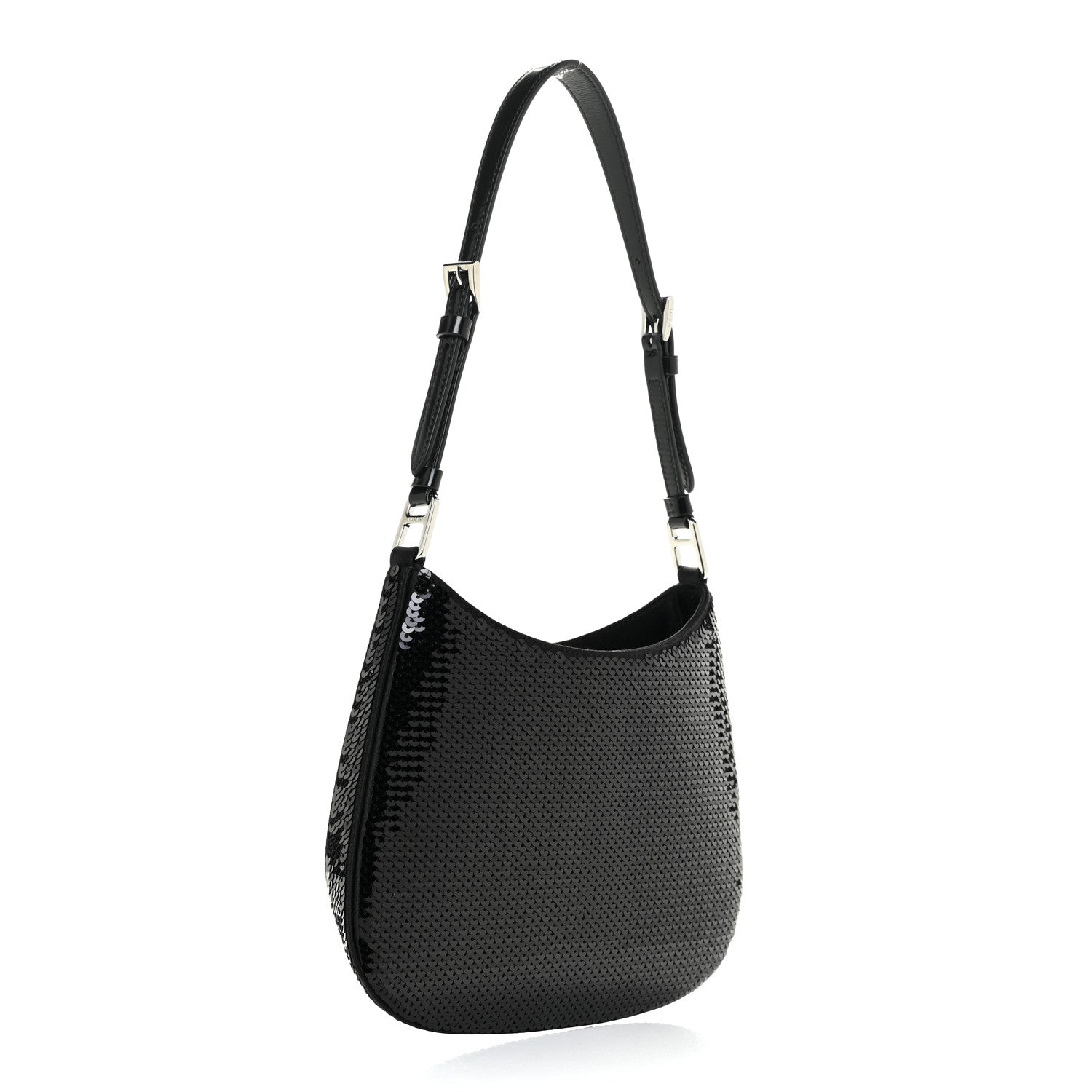 Prada Paillettes Sequin Logo Cleo Adjustable Strap Shoulder Bag Black White 3 of 10