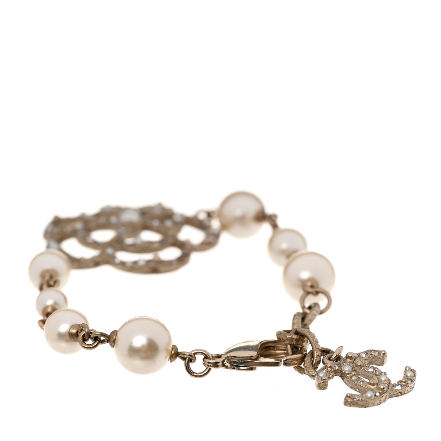 Swarovski Crystal Pearl Camellia CC Bracelet Gold