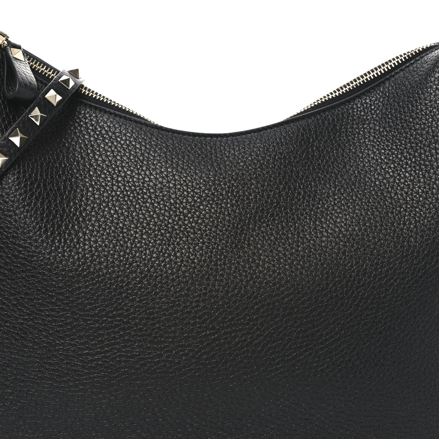 Grained Calfskin Rockstud Hobo Bag Black
