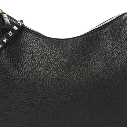 Valentino Garavani Grained Calfskin Rockstud Hobo Bag Black 7 of 9