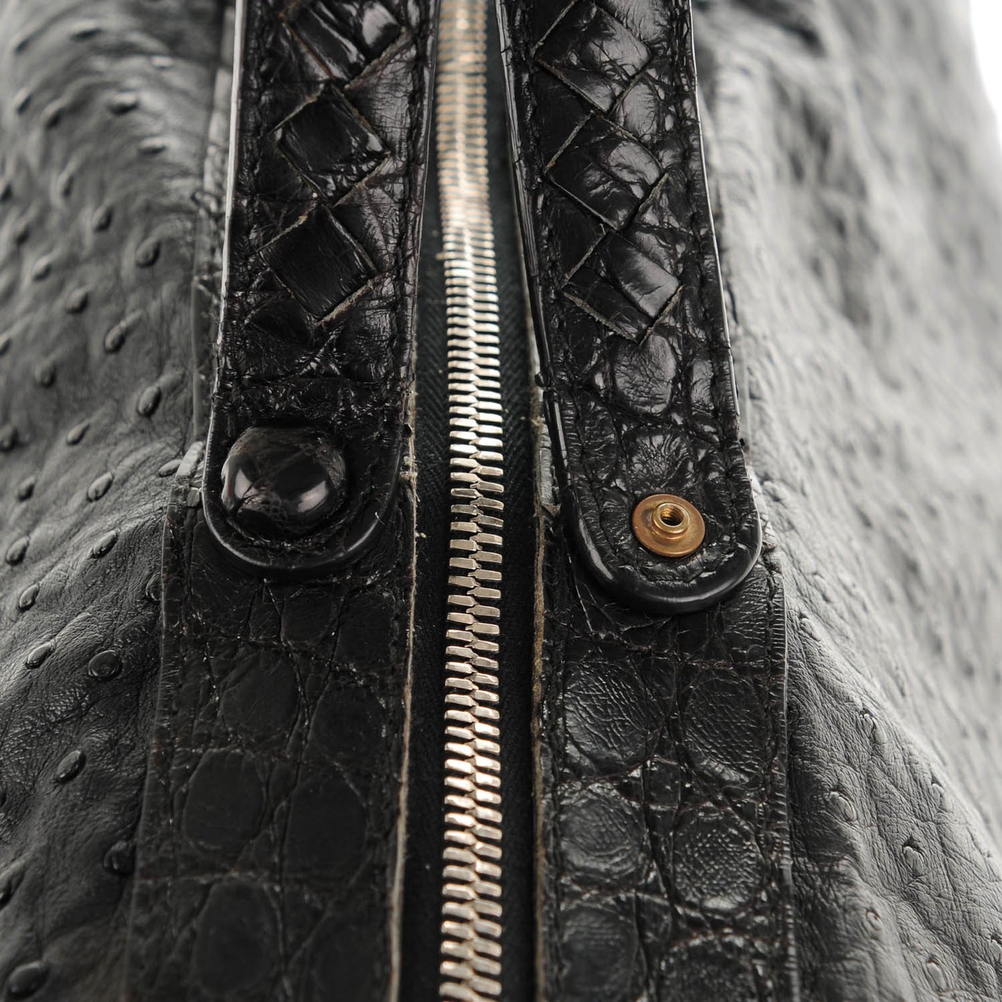 Ostrich Crocodile Shoulder Bag Black