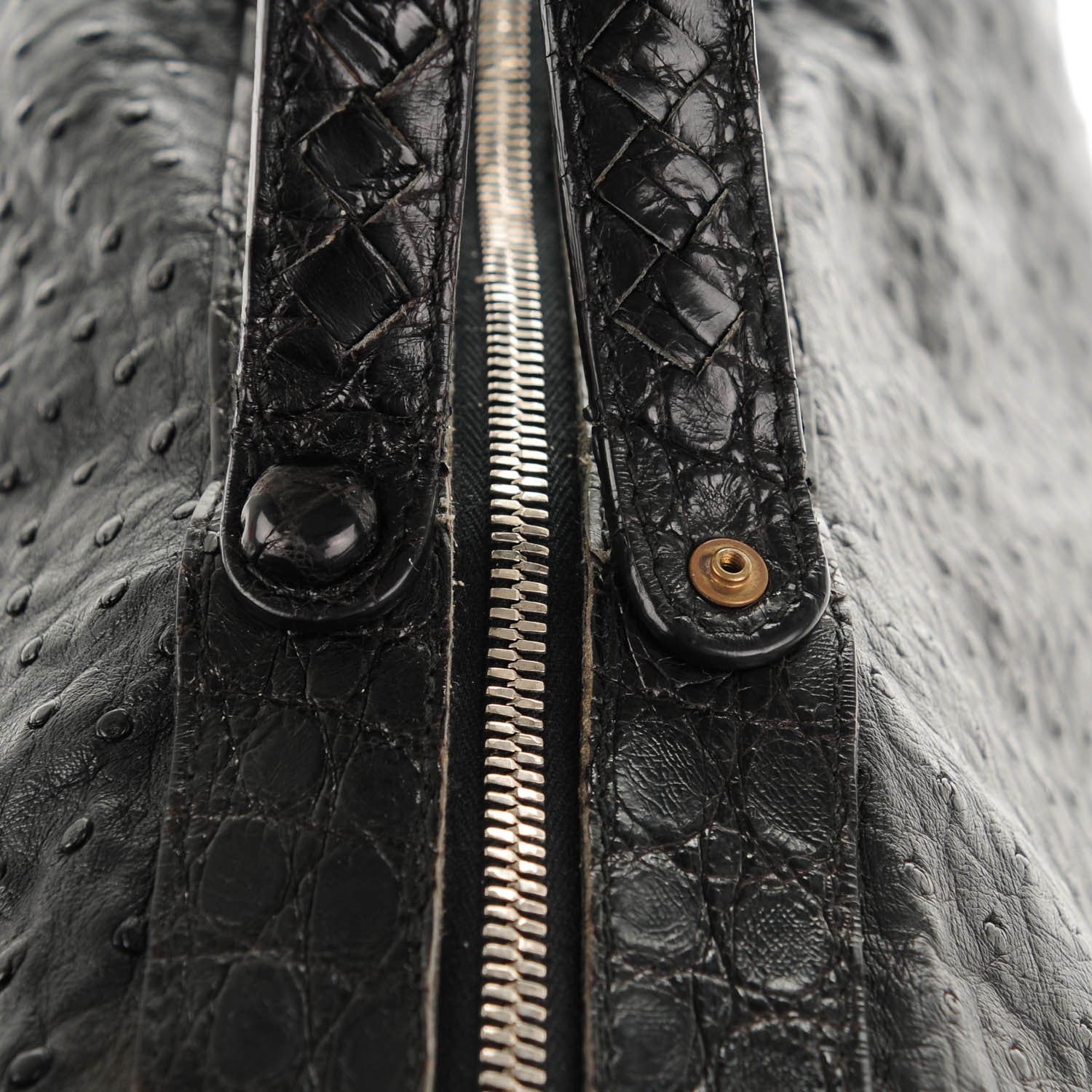 Bottega Veneta Ostrich Crocodile Shoulder Bag Black 9 of 12