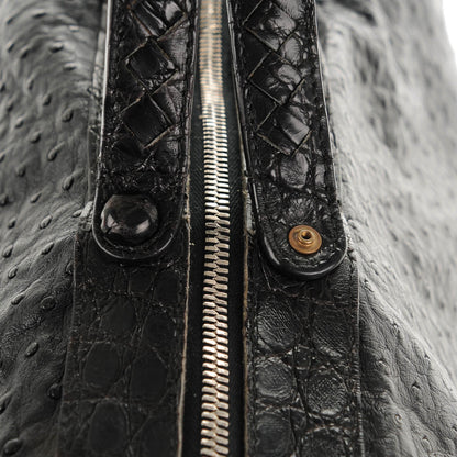 Bottega Veneta Ostrich Crocodile Shoulder Bag Black 9 of 12