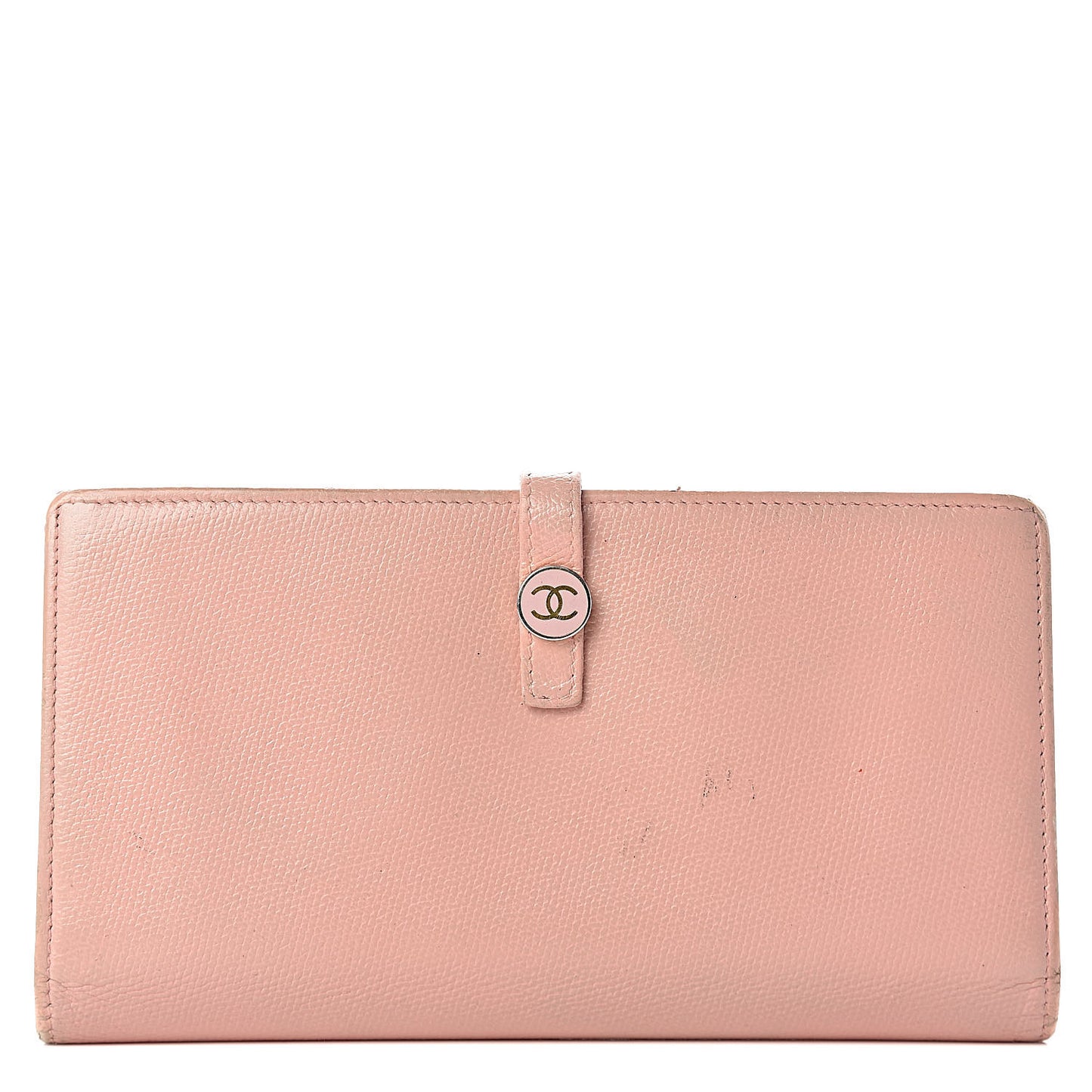 Grained Calfskin CC Button Wallet Pink