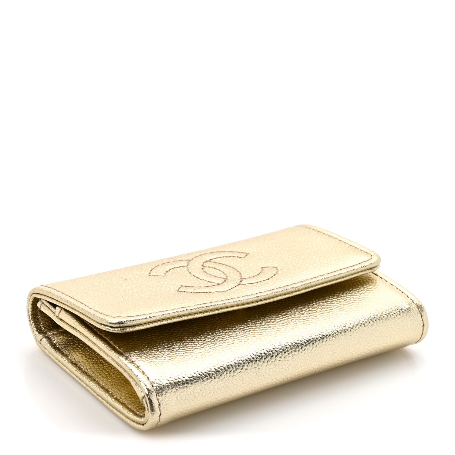M*H様 CHANELノベルティ二つ折り財布ゴールド金具 Chanel Metallic Caviar Quilted CC Flap Card Holder Gold 1864357