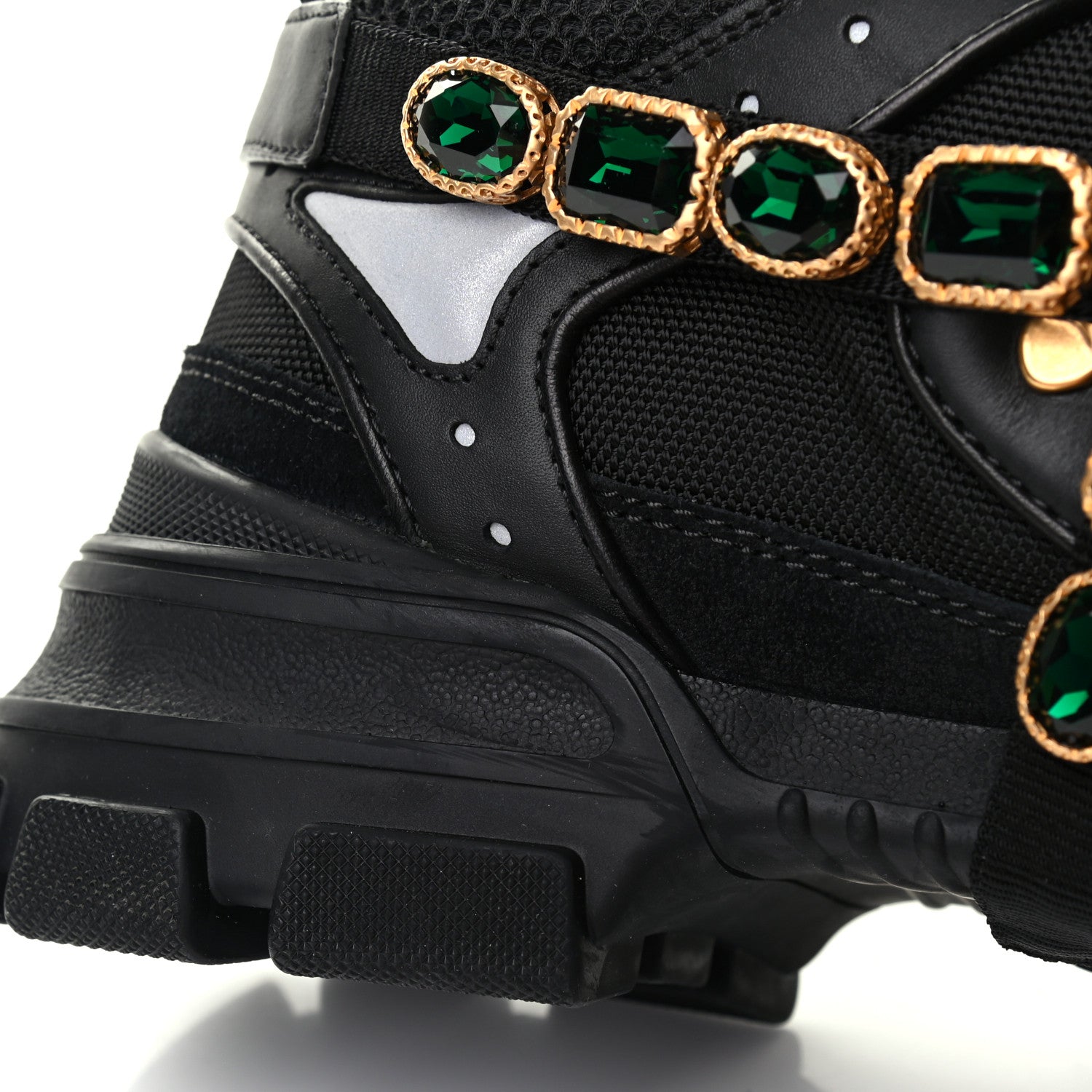Gucci X SEGA Mesh Suede Calfskin Removable Crystals Mens Flashtrek Sneakers 12 Black Silver 8 of 11