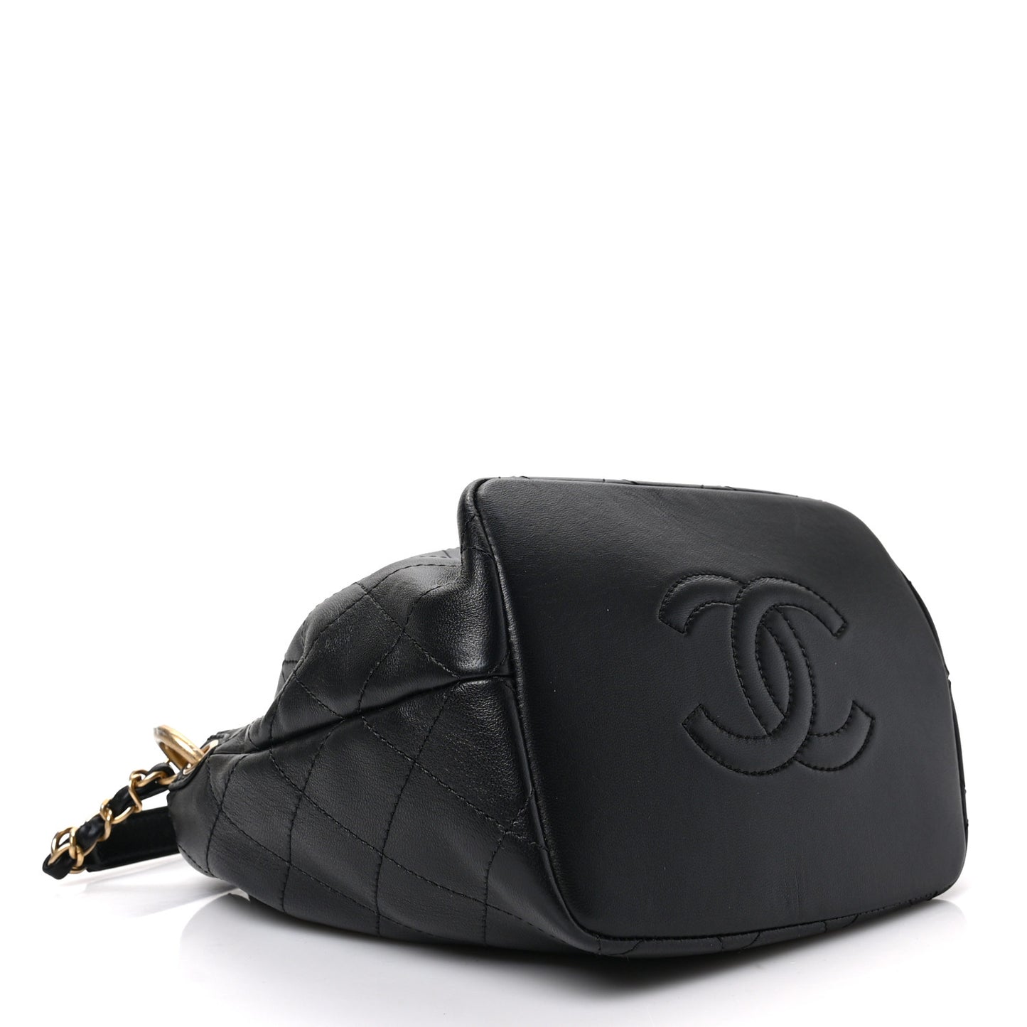 Lambskin Stitched Drawstring Bag Black