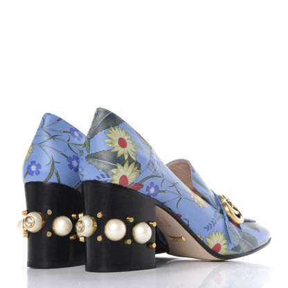 Gucci Apollo Calfskin Web Pearl New Flora Peyton 75mm Loafer Pumps 41 Azure 4 of 11
