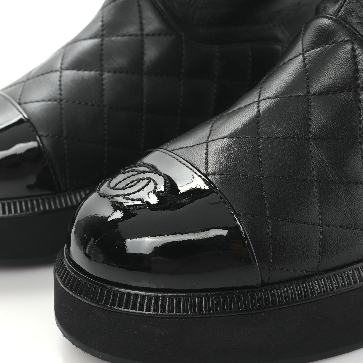 Chanel Lambskin Calfskin Quilted Knit Womens High Boots 36.5 Black 7 of 9