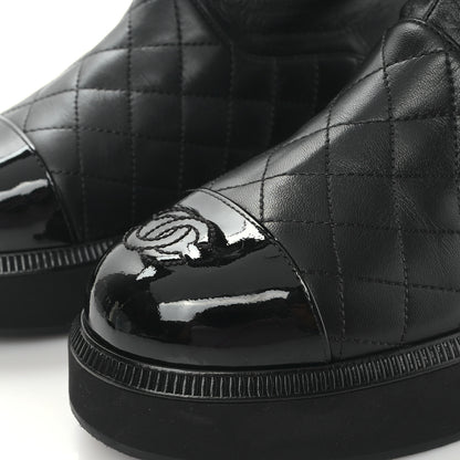 Chanel Lambskin Calfskin Quilted Knit Womens High Boots 36.5 Black 7 of 9