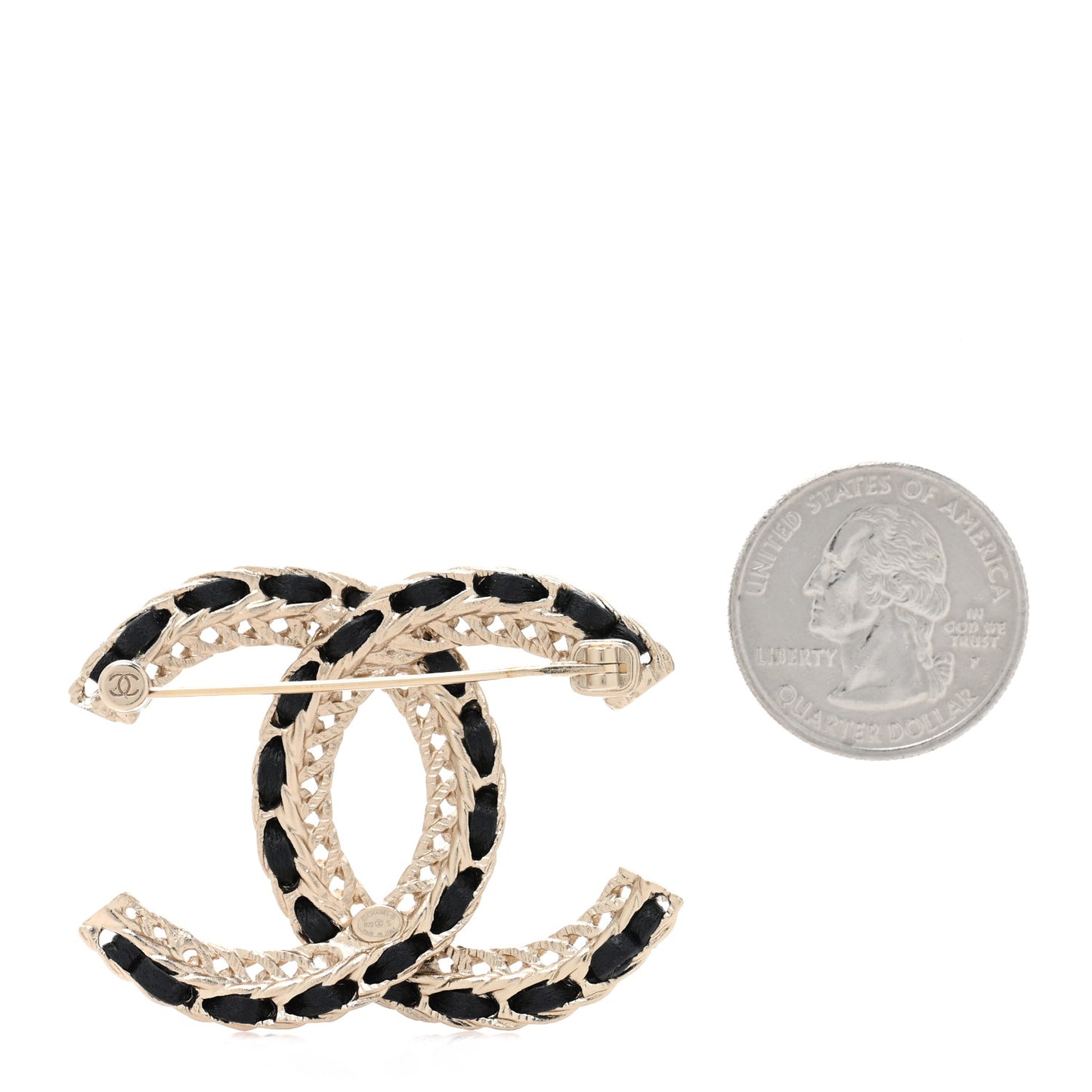 Lambskin Chain CC Brooch Black Gold