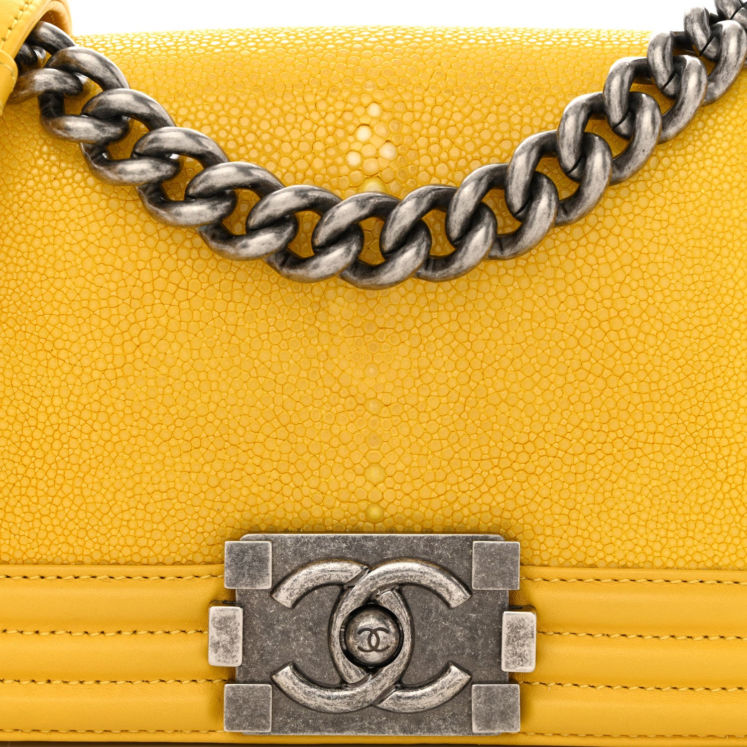 Chanel Galuchat Stingray Small Boy Flap Yellow 8 of 10