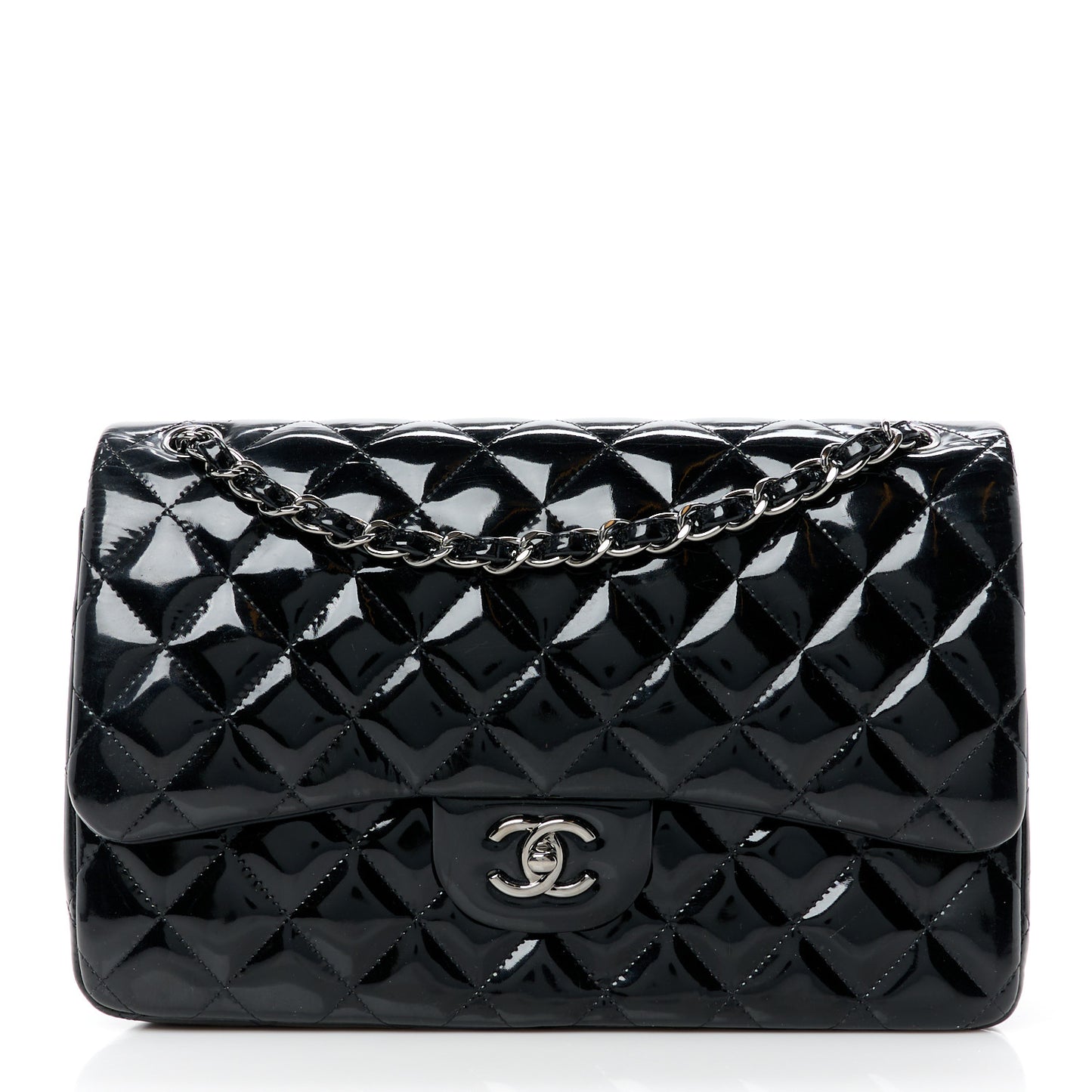 Patent Quilted Jumbo Double Flap Black