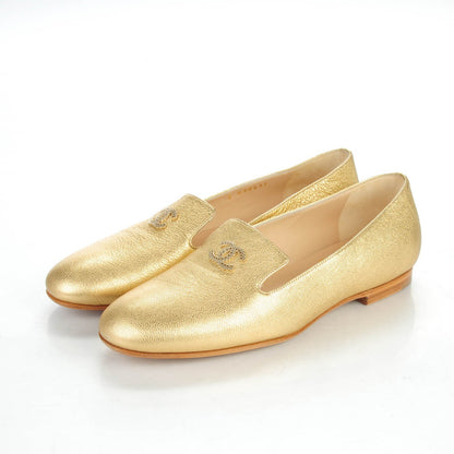 Chanel Metallic Calfskin CC Loafers 37.5 Gold 3 of 8