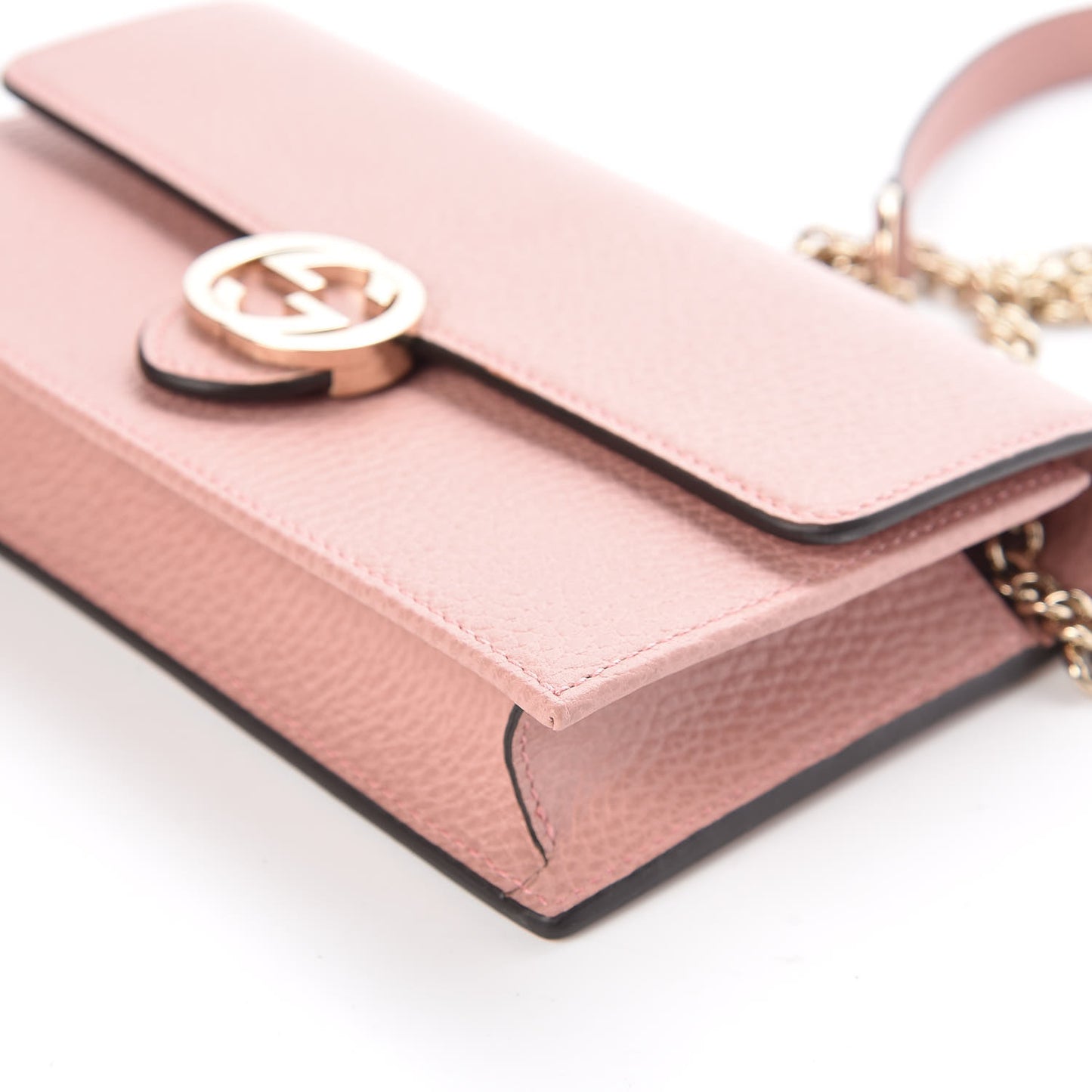 Dollar Calfskin Interlocking G Chain Wallet Soft Pink
