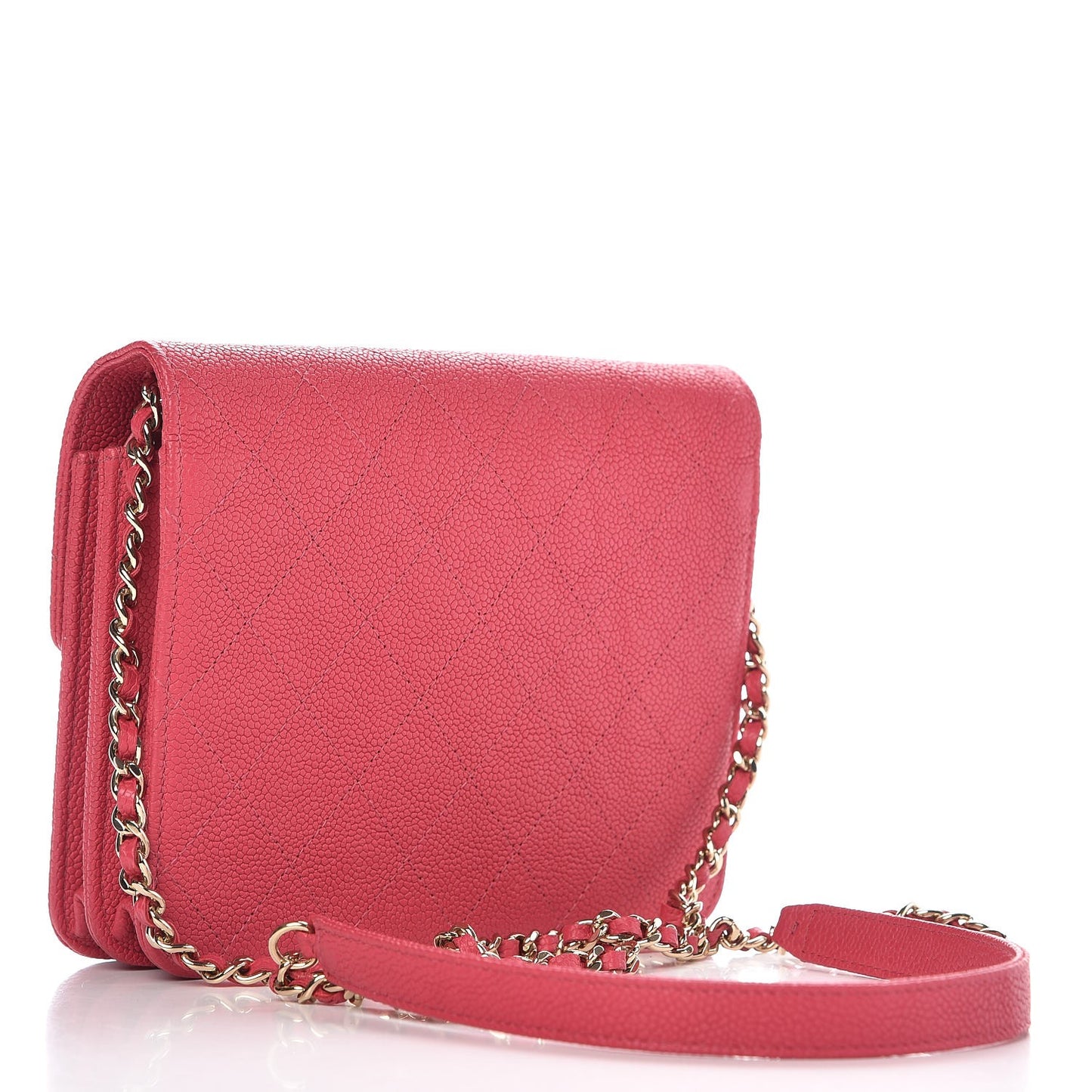 Grained Calfskin Quilted Cuba Square Wallet On Chain WOC Pink