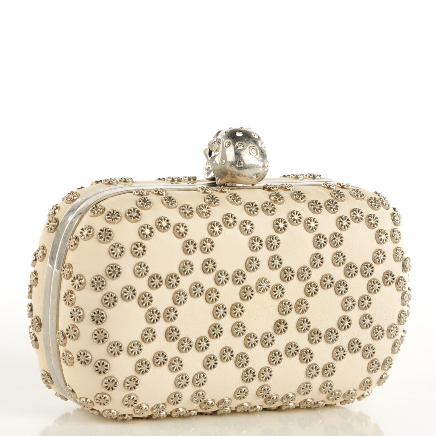 Studded Skull Box Clutch White