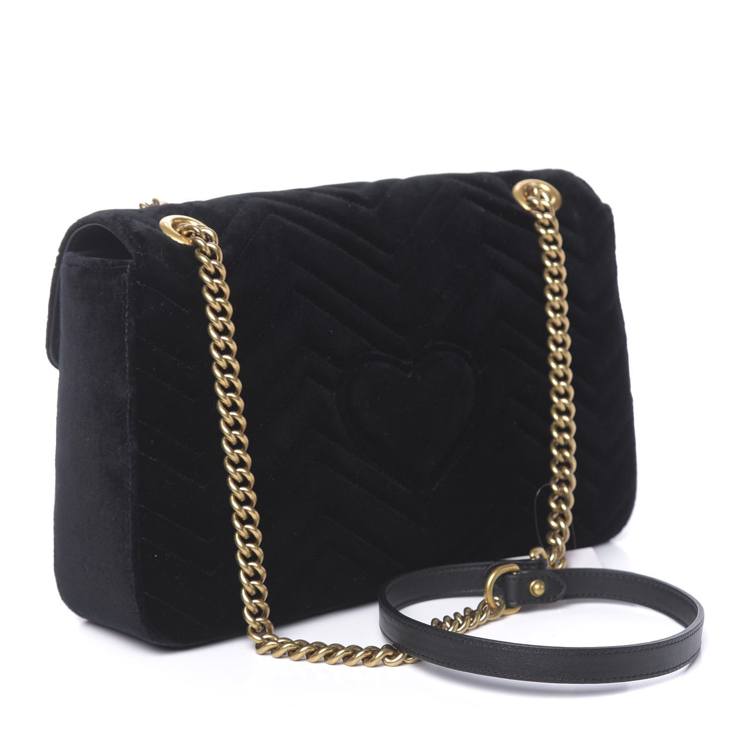 Velvet Matelasse Loved Embroidered Medium GG Marmont Shoulder Bag Black
