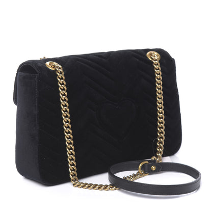 Gucci Velvet Matelasse Loved Embroidered Medium GG Marmont Shoulder Bag Black 3 of 10