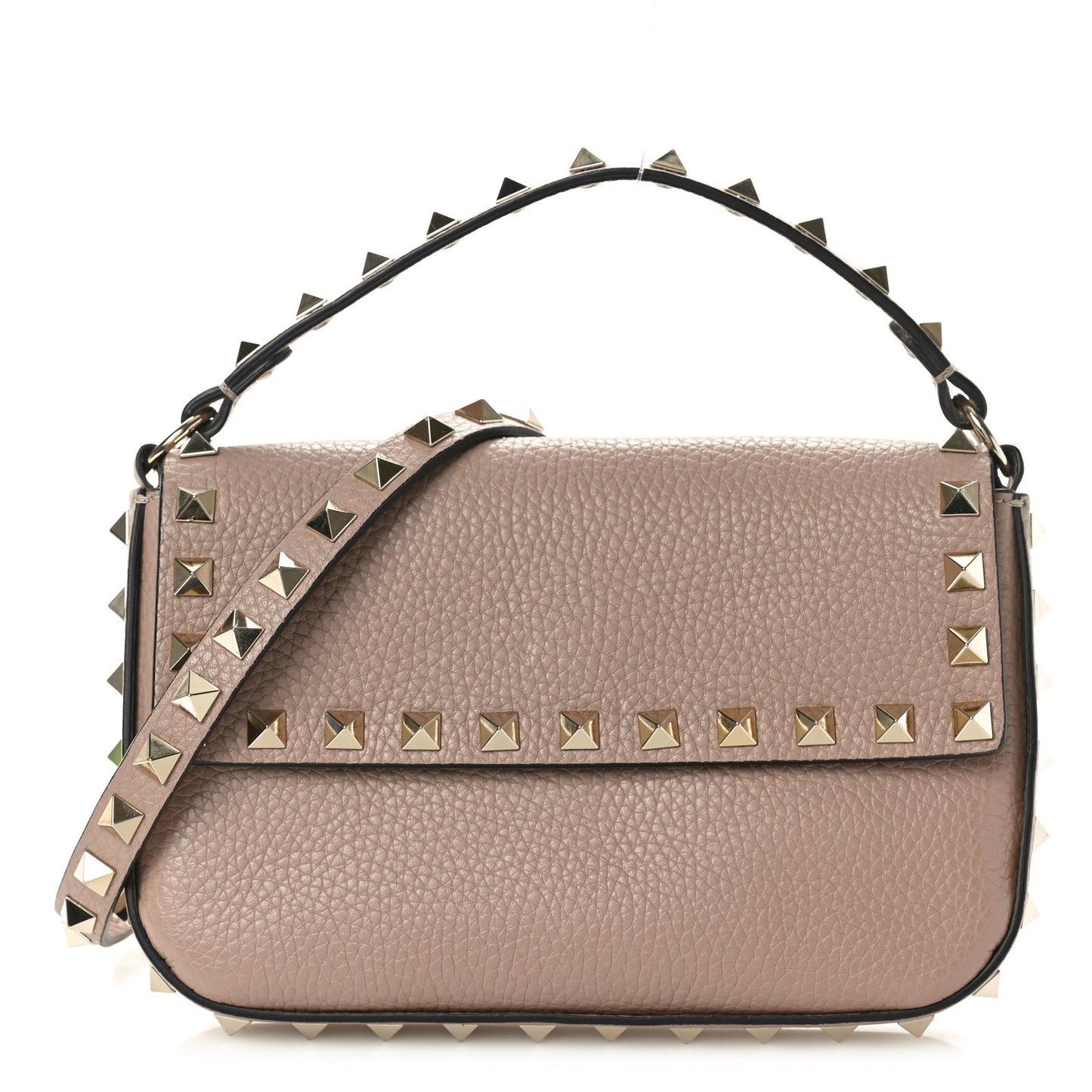 Grainy Calfskin Rockstud Crossbody Pouch Poudre