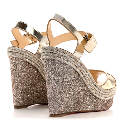 Christian Louboutin Calfskin Glitter Almeria 120 Wedge Sandals 37 Light Gold 5 of 13