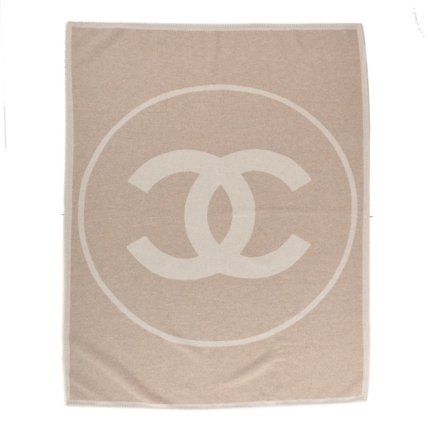 Merino Wool Cashmere CC Throw Blanket Beige White