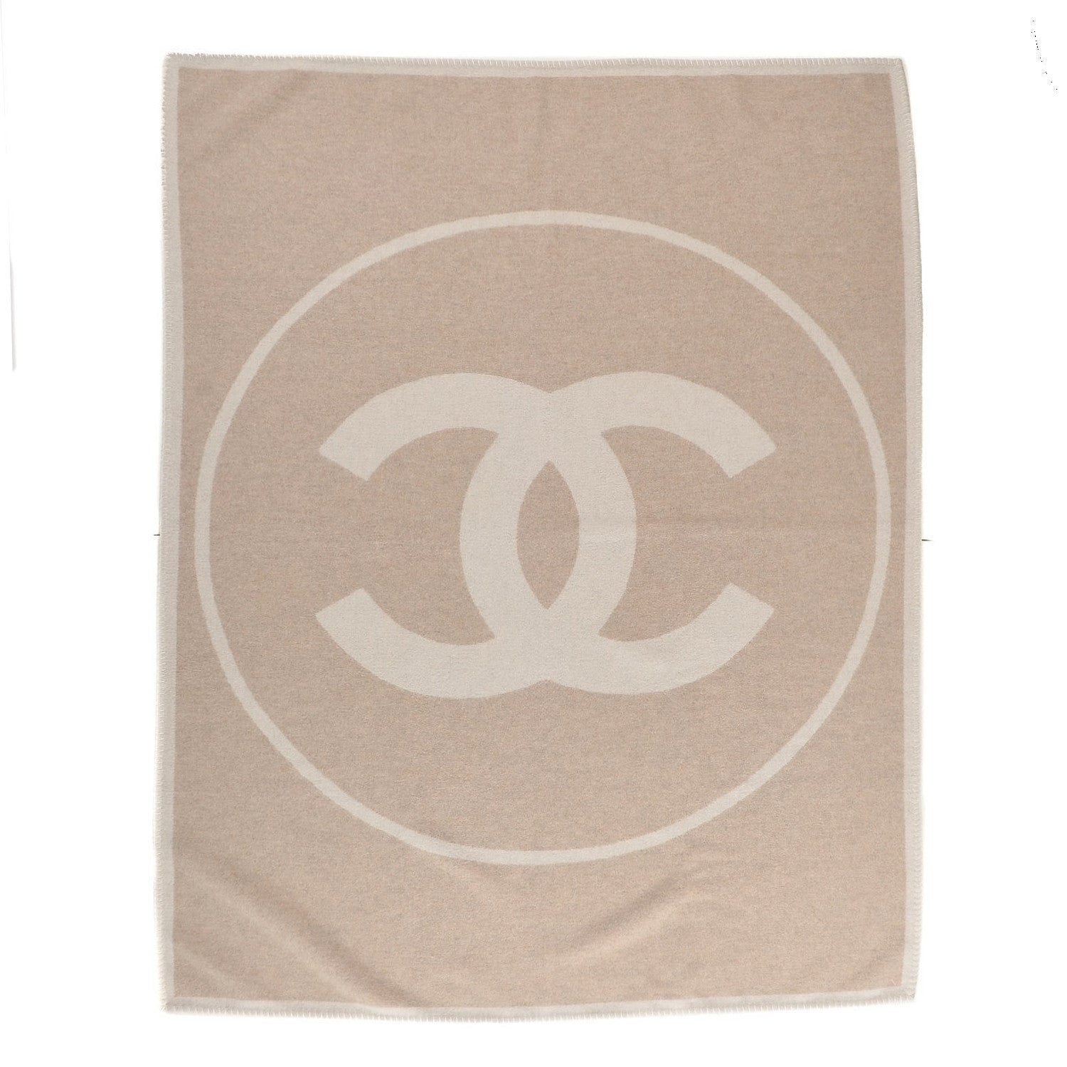 Chanel Merino Wool Cashmere CC Throw Blanket Beige White 1 of 5