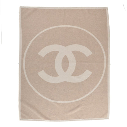 Chanel Merino Wool Cashmere CC Throw Blanket Beige White 1 of 5