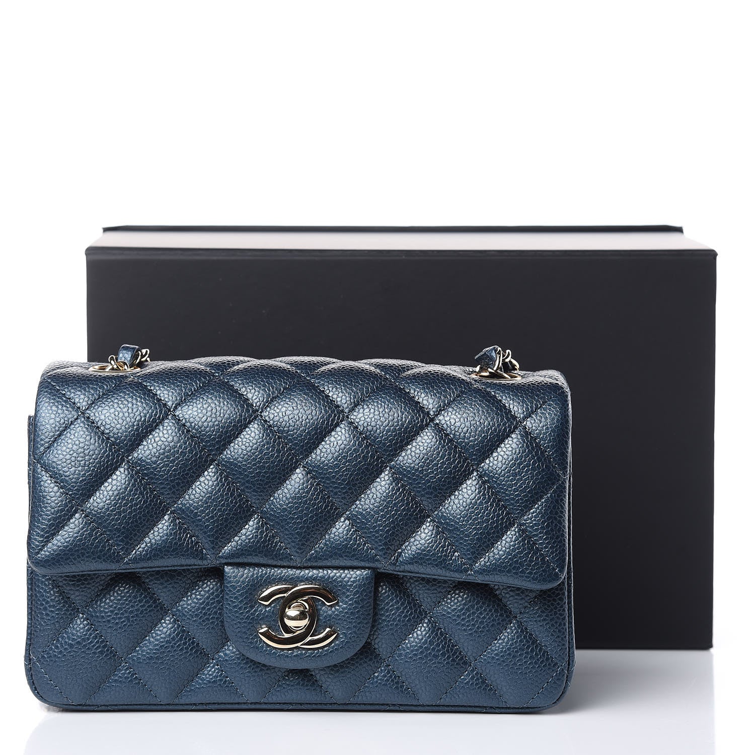 Chanel Metallic Caviar Quilted Mini Rectangular Flap Dark Blue 10 of 10