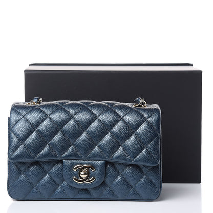 Chanel Metallic Caviar Quilted Mini Rectangular Flap Dark Blue 10 of 10