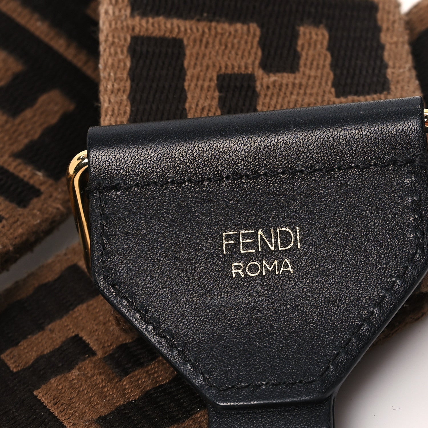 Fendi Jacquard Ribbon Vitello King FF Adjustable Strap You Fango Marrone Black 3 of 4