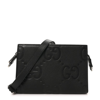 Gucci Monogram Jumbo GG Textured Dollar Calfskin Crossbody Bag Black 1 of 9