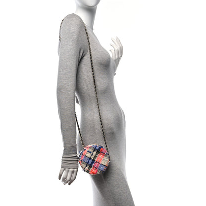 Chanel Tweed Quilted Round Clutch With Chain Blue Orange Multicolor 2 of 10