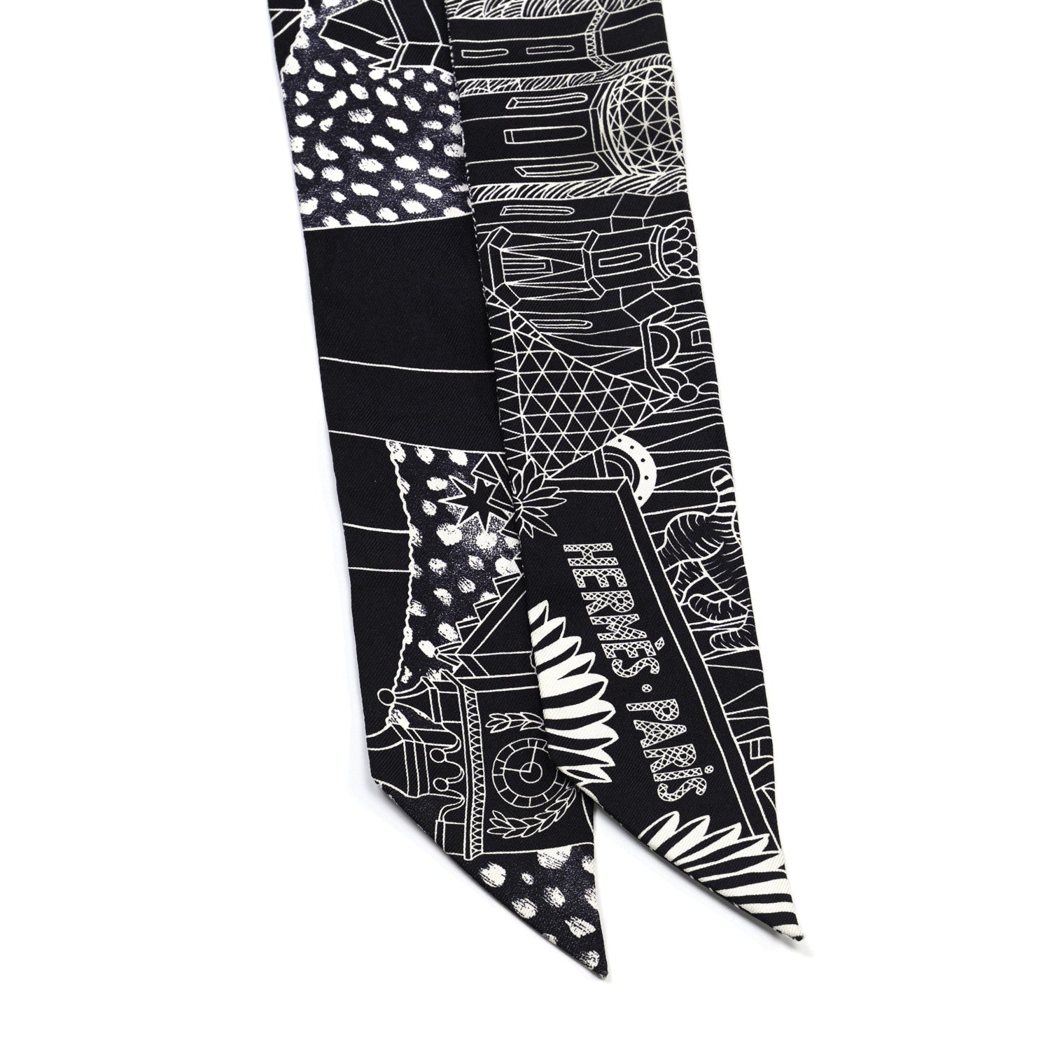 Hermes Silk Animapolis Twilly Black White 2 of 4