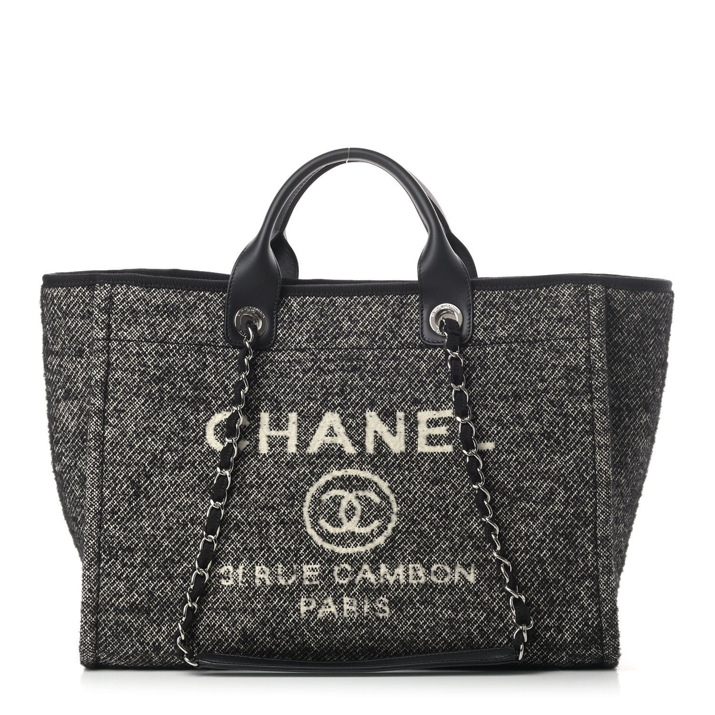 Mixed Fibers Calfskin Medium Deauville Tote Black