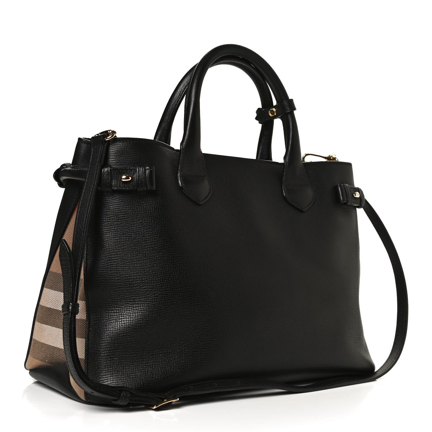 Burberry Grainy Calfskin House Check Medium Banner Tote Black 3 of 11