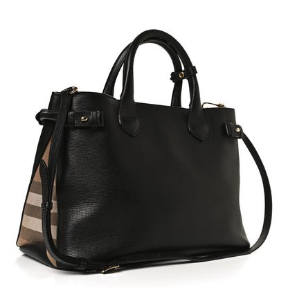Burberry Grainy Calfskin House Check Medium Banner Tote Black 3 of 11
