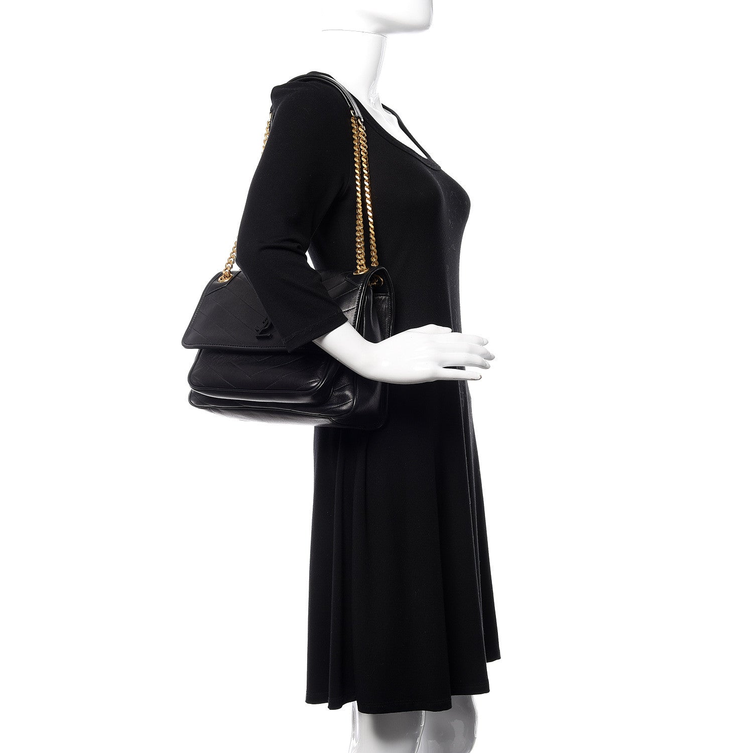 Saint Laurent Lambskin Matelasse Monogram Medium Niki Chain Satchel Black 2 of 11