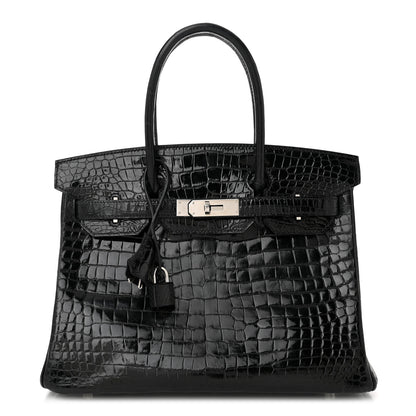 Hermes Shiny Porosus Crocodile Birkin 30 Black 1 of 12