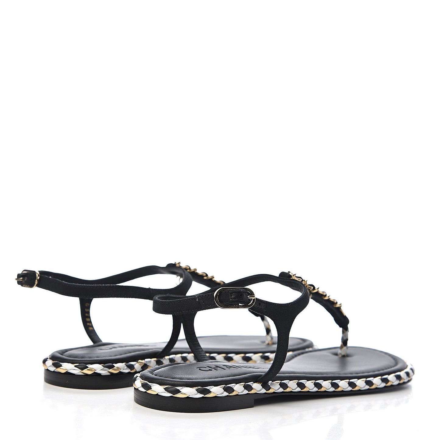 Grosgrain Chain Thong Sandals 39 Black
