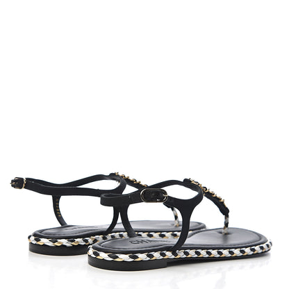 Chanel Grosgrain Chain Thong Sandals 39 Black 4 of 11