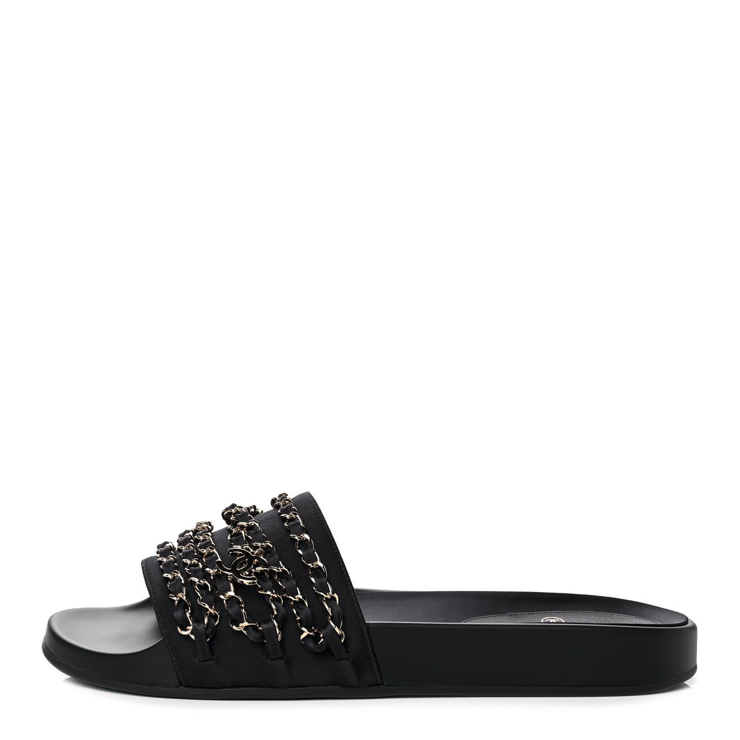 Satin Canvas Chain Slides Sandals Flats 41 Marine