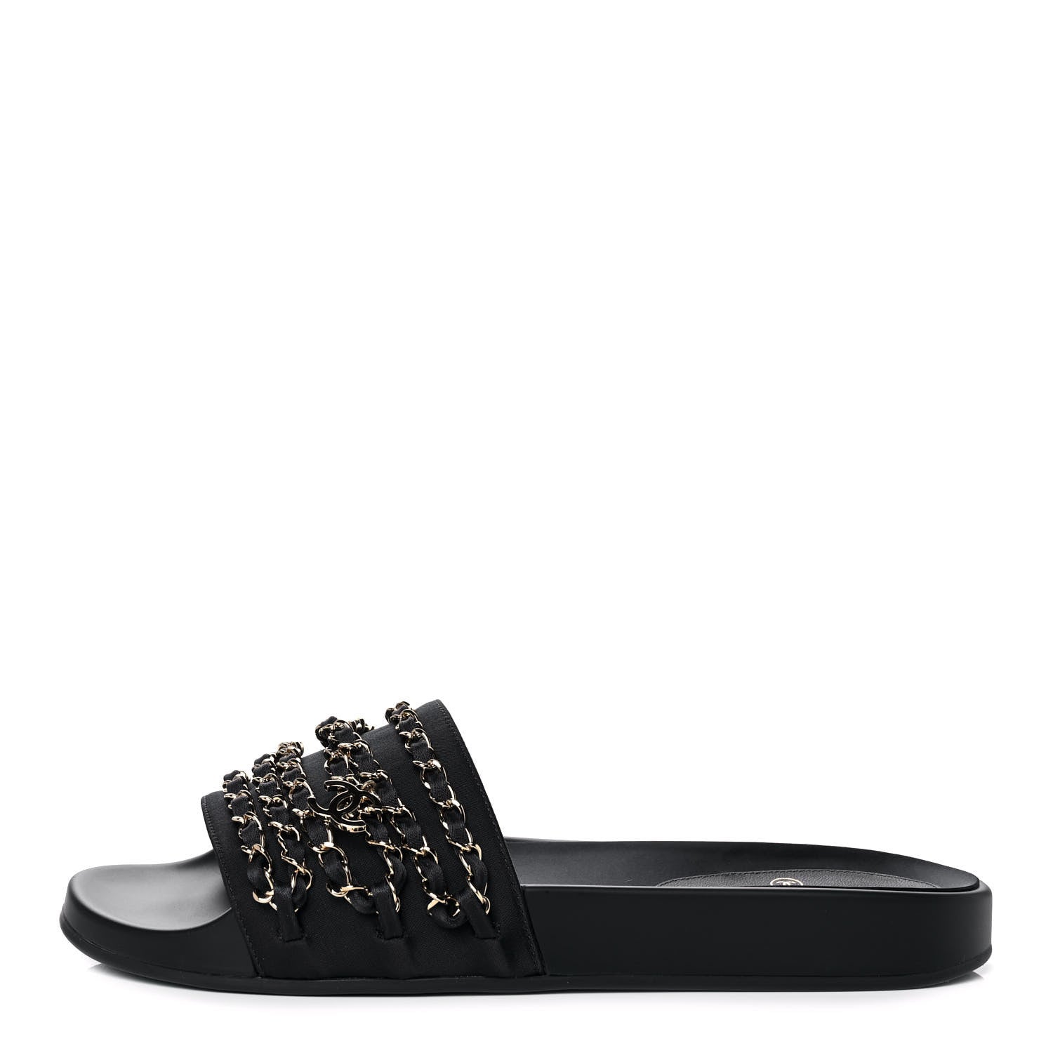Chanel Satin Canvas Chain Slides Sandals Flats 41 Marine 1 of 10