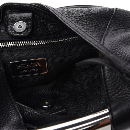 Prada Vitello Daino Metal Bar Top Handle Shoulder Bag Black 8 of 15