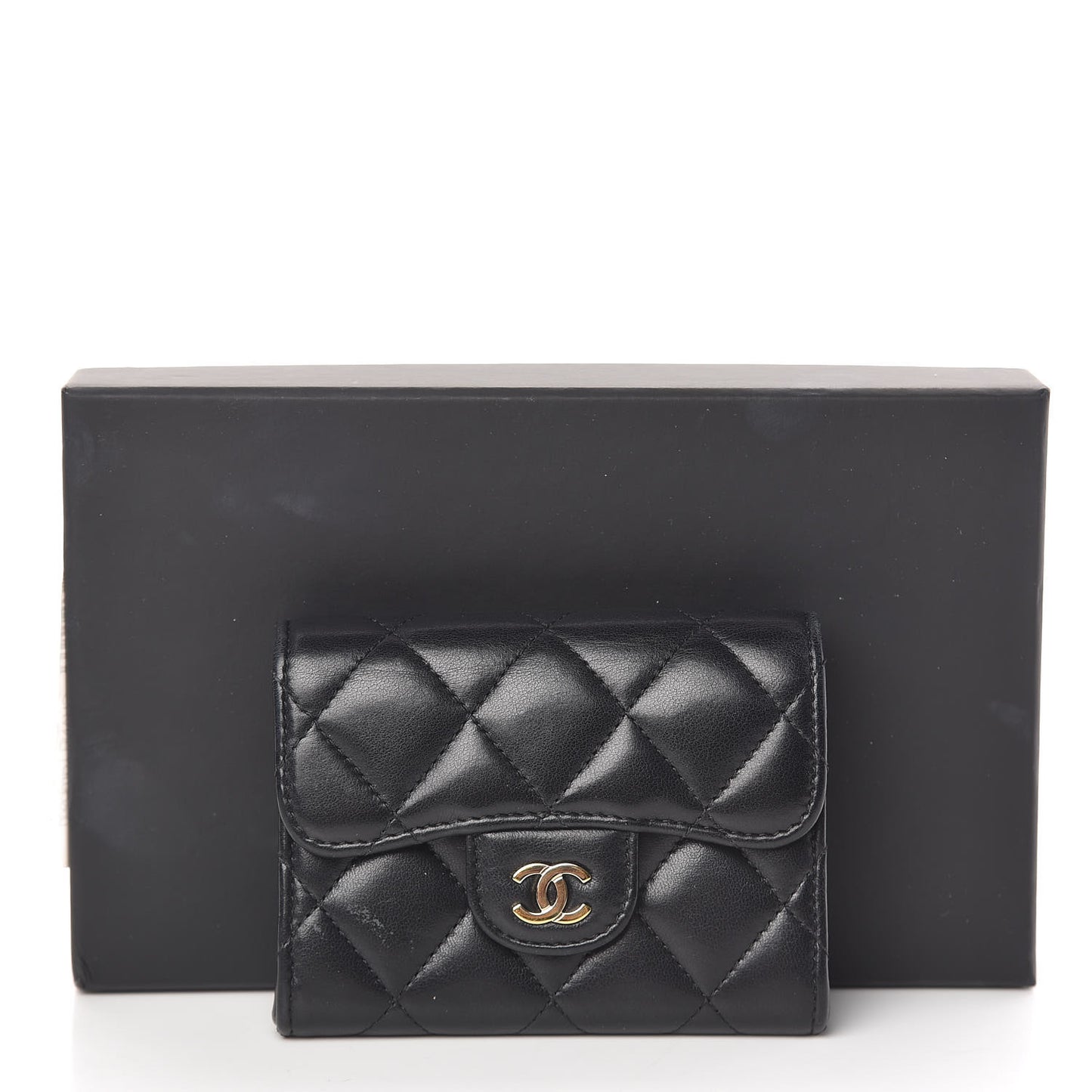Lambskin Quilted Flap Card Holder Wallet Black