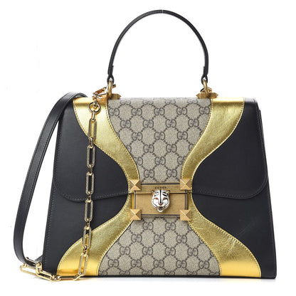Gucci Nappa GG Supreme Monogram Medium Osiride Top Handle Bag Black Oro Vecchio Beige Ebony 1 of 14