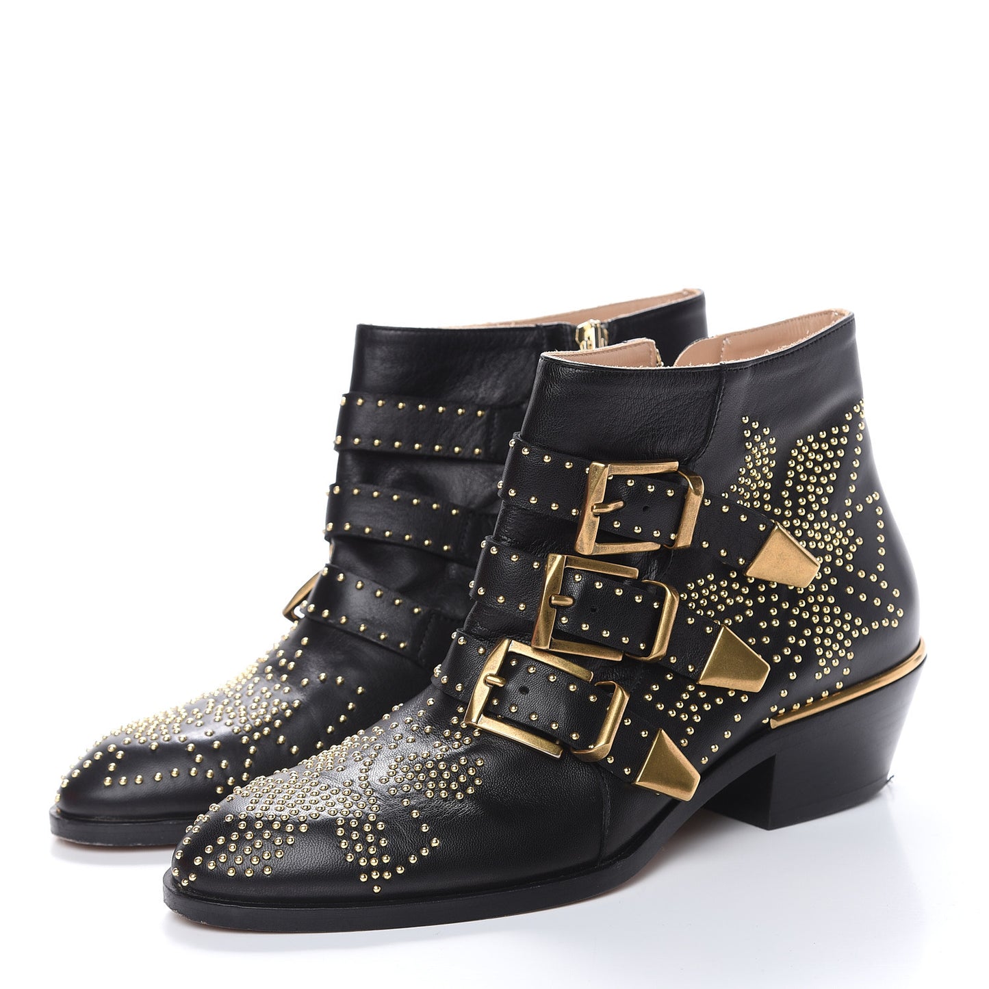 Nappa Sheepskin Studded Susanna Ankle Boots 35 Black Gold
