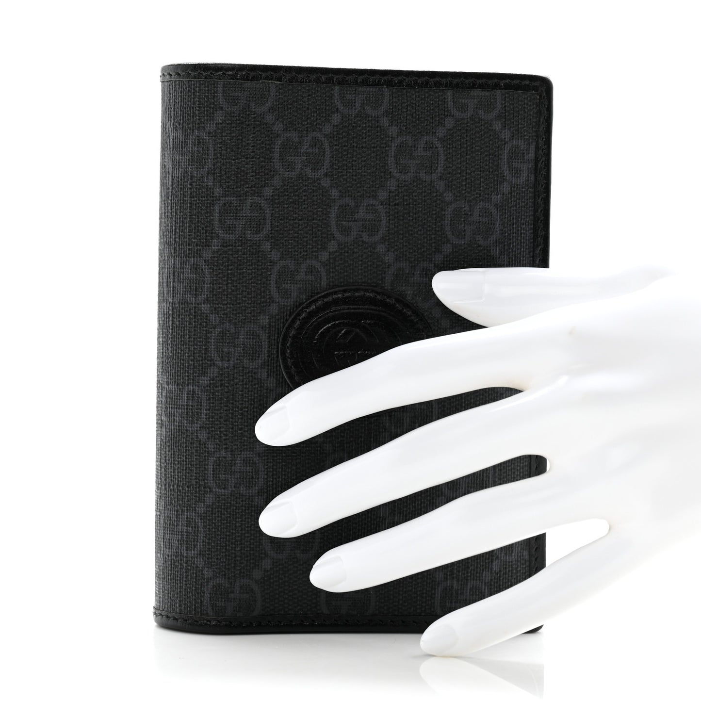 GG Supreme Monogram Textured Calfskin Retro Interlocking G Passport Case Black Grey