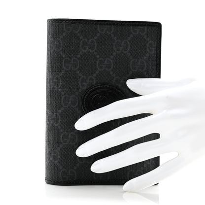 Gucci GG Supreme Monogram Textured Calfskin Retro Interlocking G Passport Case Black Grey 2 of 10