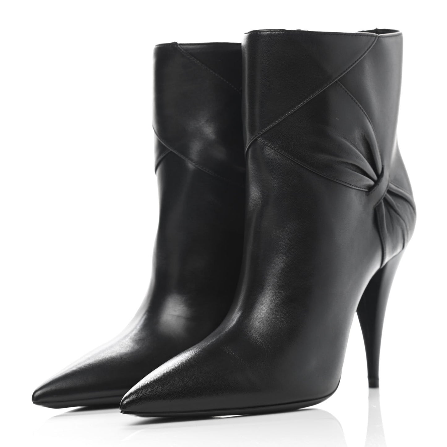 Calfskin Kiki Pointed Toe Bow Ankle Boots 36 Black